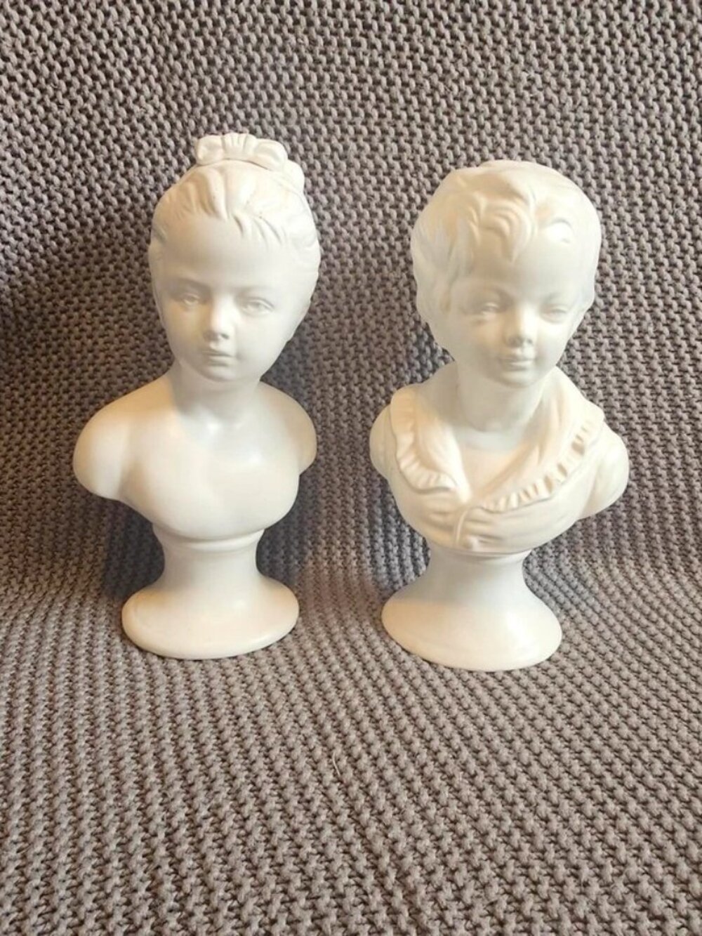 Vintage 1960s Napco Ware white ceramic Victorian boy and girl busts made in Japa